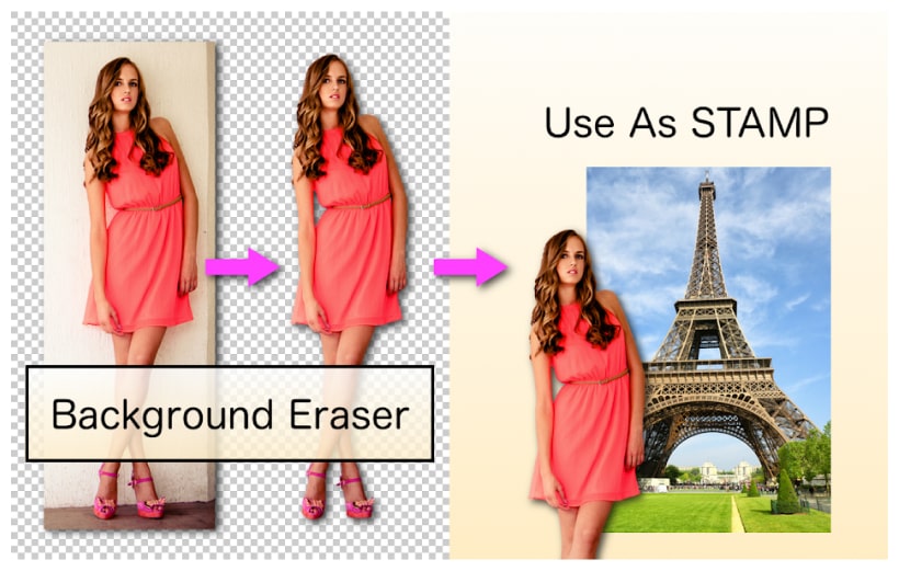 Image demonstrating background removal from a photo which is then being used as a clone stamp