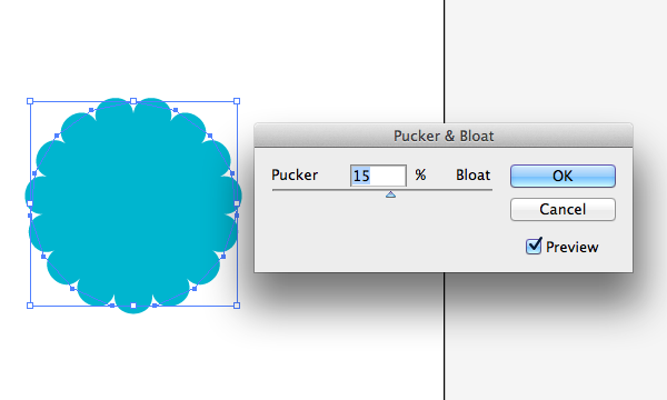 Settings for Pucker and Bloat in Adobe Illustrator