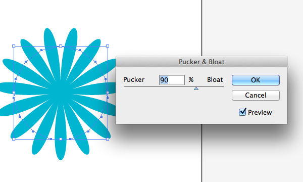 Large positive settings for Pucker and Bloat in Adobe Illustrator